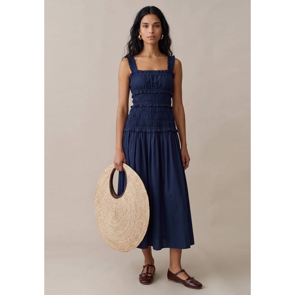 NWT o.p.t Freya Smocked Cotton Dress in Navy - Size Small
